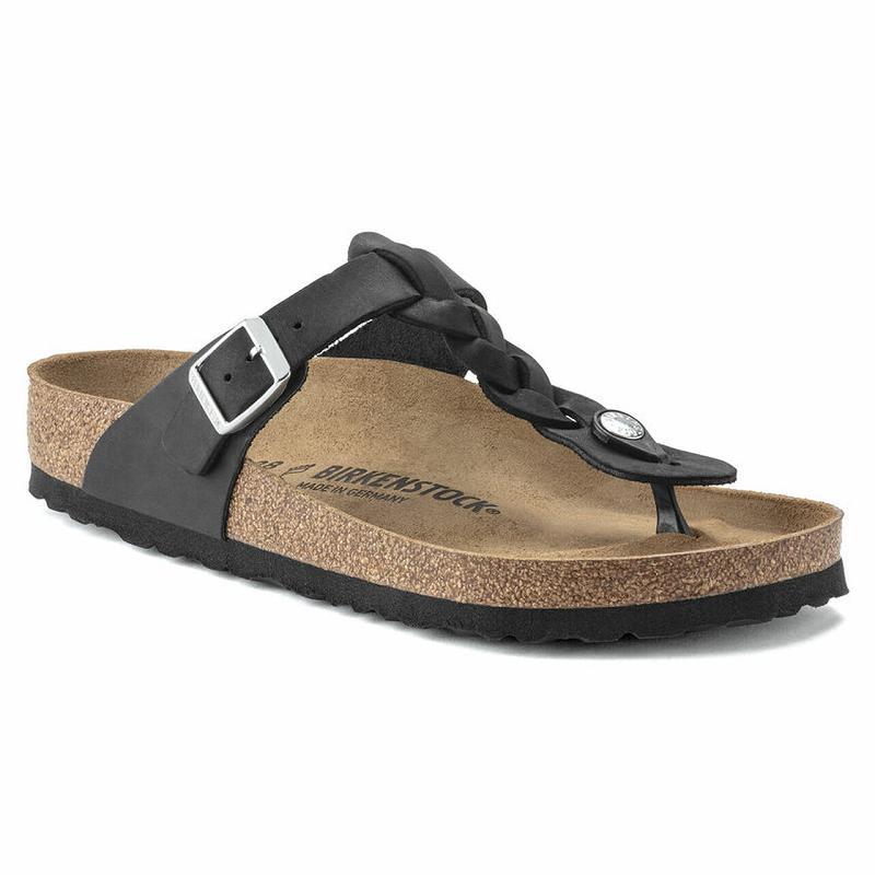 Birkenstock Braid Oiled Læder Gizeh Dame Sort | DK 427WNB